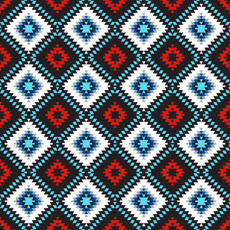 Seamless pattern Turkish carpet blue white red black. Colorful patchwork mosaic oriental kilim rug...