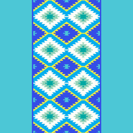 Seamless pattern Turkish carpet yellow blue green. Patchwork mosaic oriental kilim rug with...