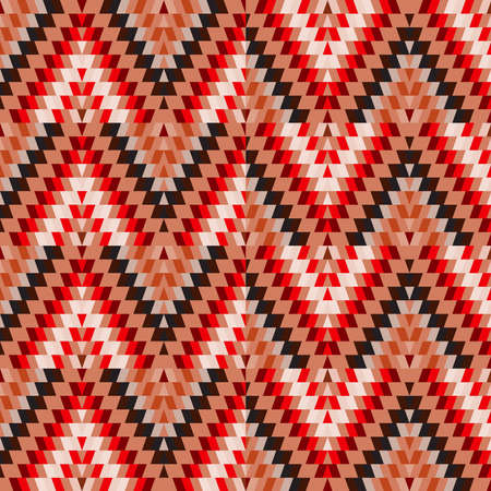 Seamless pattern Turkish carpet beige orange brown. Patchwork mosaic oriental kilim rug with traditional folk geometric ornament. Tribal style. Vector illustrationのイラスト素材