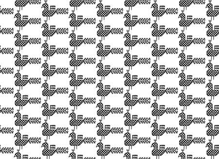 Seamless pattern bird of peacock Ornament of Russian folk embroidery, black contour isolated on white background. Can be used for fabrics, wallpapers, websites. Vector illustrationのイラスト素材