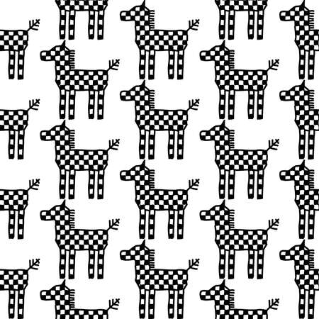 Seamless pattern horse Ornament of Russian folk embroidery, black contour isolated on white background. Can be used for fabrics, wallpapers, websites. Vector illustrationのイラスト素材