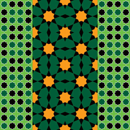 Moroccan seamless pattern, Morocco. Patchwork mosaic traditional folk geometric ornament black green...