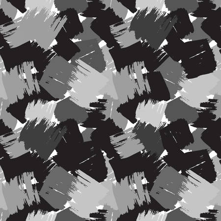 Scandinavian Abstract grunge texture Seamless pattern paint strokes geometric background print, black grey white background. simple ornament retro style. Can be used for fabrics, wallpapers. Vector illustrationのイラスト素材