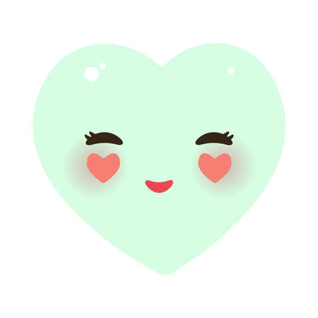 Card design with Funny Kawaii heart pink, green, isolated on white background. Valentine's Day Card banner template. Vector illustrationのイラスト素材