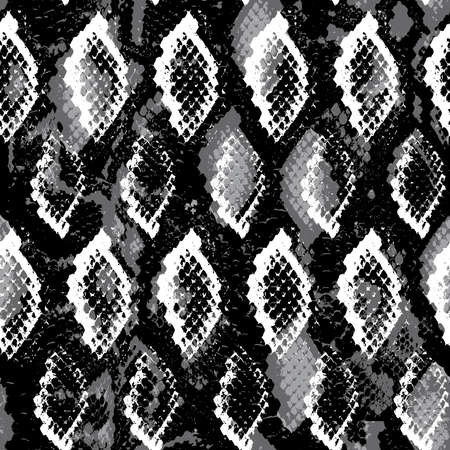 Snake skin scales texture. Seamless pattern Gray black white background. simple ornament, fashion...