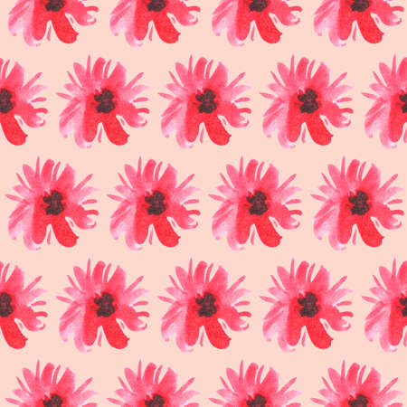 Watercolor red flowers peonies peony Seamless pattern on pink background. simple ornament, fashion...