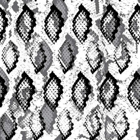 Snake skin scales texture. Seamless pattern Gray black isolated on white background. simple ornament, fashion print and trend of the season Can be used for Gift wrap, fabrics, wallpapers. Vector illustrationのイラスト素材