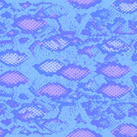 Snake skin scales texture. Seamless pattern sky blue, lilac on blue background. simple ornament, fashion print and trend of the season Can be used for Gift wrap, fabrics, wallpapers. Vector illustrationのイラスト素材