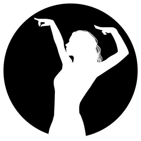 Woman in long dress stay in dancing pose. flamenco dancer, spanish. beautiful female profile black silhouette Isolated on white background. Vector illustrationのイラスト素材