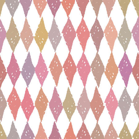 Classic vintage seamless pattern with rhombuses, texture grunge crayons ink. white mauve pink lilac abstract background. Can be used for greeting card design, Gift wrap, fabrics, wallpapers. Vector illustrationのイラスト素材