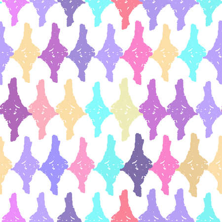 Classic vintage seamless pattern with rhombuses, texture grunge crayons ink. white mauve pink lilac abstract background. Can be used for greeting card design, Gift wrap, fabrics, wallpapers. Vector illustrationのイラスト素材