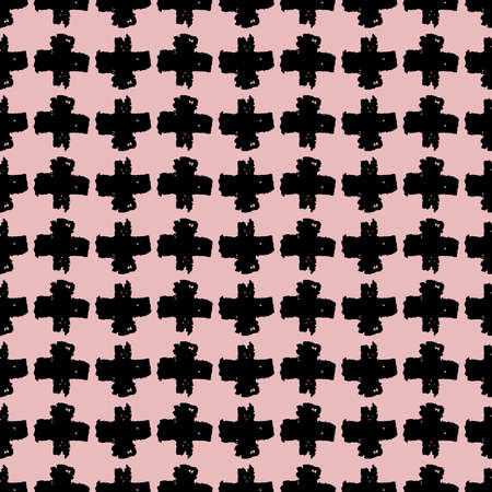 Seamless pattern black pink cross lines chalk grid design, abstract simple scandinavian style background grunge texture. trend of the season. Can be used for Gift wrap fabrics, wallpapers. Vector illustrationのイラスト素材