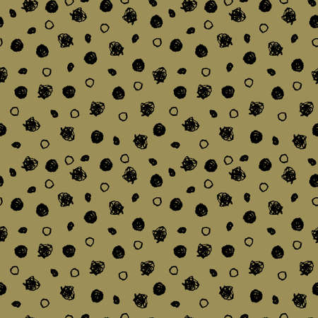 Classic vintage seamless pattern polka dot, texture grunge crayons ink. Black khaki olive green...
