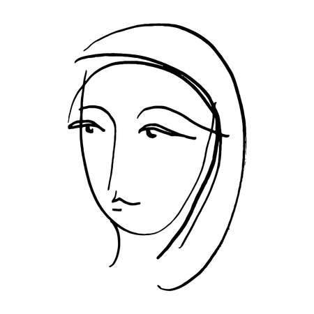 Artistic Portrait sketch beautiful woman Illustration of People Face doodle lines scandinavian style. Silhouette print for clothes, textile, poster card banner, decor trend of the season. Vector illustrationのイラスト素材