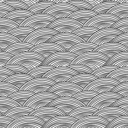 Seigaiha literally means wave of the sea. seamless pattern abstract doodle lines scales simple Nature background japanese circle Black white. Can be used for Gift wrap, fabrics, wallpapers. Vector illustrationのイラスト素材