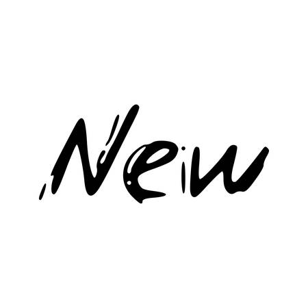 New. Black text, calligraphy, lettering, doodle by hand isolated on white background Card banner design. Vector illustrationのイラスト素材