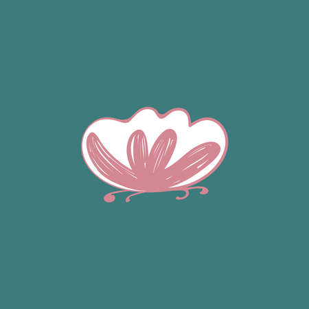 Card banner design lotus water lily, simple lines asian japanese chinese style blue teal white pink background. trend of the season. template frame for text, copy space. Vector illustrationのイラスト素材