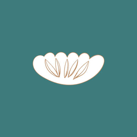 Card banner design lotus water lily, simple lines asian japanese chinese style blue teal white mustard gold background. trend of the season. template frame for text, copy space. Vector illustrationのイラスト素材