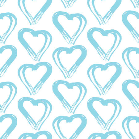 Seamless pattern blue white heart brush strokes lines design, abstract simple scandinavian style...