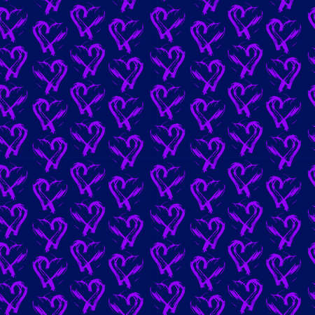Seamless pattern purple lilac dark blue heart brush strokes lines abstract simple scandinavian style...