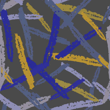 Seamless pattern chaotic colorful lines chalk grid design abstract simple scandinavian style gray blue yellow background grunge texture. trend of the season. for Gift wrap fabrics wallpapers. Vector illustrationのイラスト素材