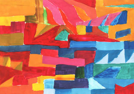 Painting, Modern Art contemporary. red blue pink yellow green burgundy beige gradient, gouache...