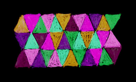 oil pastel black green lilac pink, crayons abstract retro for your design sketch freehand drawing doodle triangles lines scandinavian style background grunge texture. Nursery decor trend of the seasonの写真素材