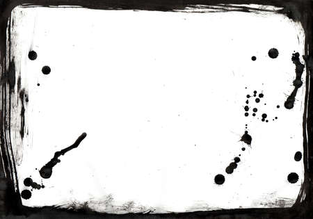 Abstract grunge frame. Black and white Background drops, paint stains, ink template, copy space for your design, card banner template.の写真素材