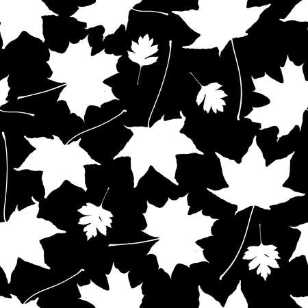 Seamless pattern Maple leaves collection. nature scandinavian style background. Nursery decor trend of the season, white silhouette on black. Can be used for Gift wrap fabric wallpapers. Vector illustrationのイラスト素材