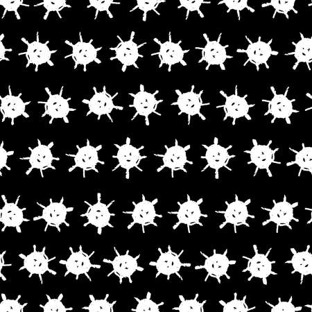Classic vintage seamless pattern with polka dot, sun stars texture grunge crayons ink. black White background. Can be used for greeting card design, Gift wrap, fabrics, wallpapers. Vector illustrationのイラスト素材