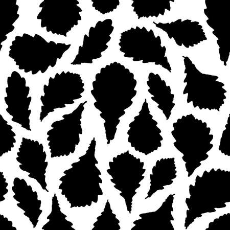 Seamless pattern Oak leaves collection. nature scandinavian style background. Nursery decor trend of the season, black silhouette isolated on white. Can be used for Gift wrap fabric wallpapers. Vectorのイラスト素材