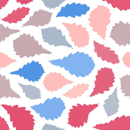 Seamless pattern Oak leaves nature scandinavian style background. Nursery decor trend of the season, pink maroon gray blue beige silhouette on white. Can be used for Gift wrap fabric wallpaper. Vectorのイラスト素材