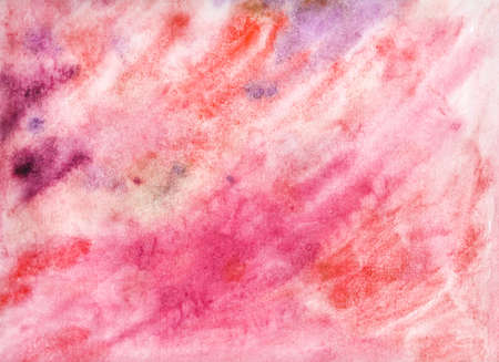 Watercolor painting abstract strokes, sky. Horizontal page texture, copy space grunge backdrop, retro texture, vintage background. Pink, salmon, rose, blush, coral, peach fuchsia, magenta geraniumの写真素材