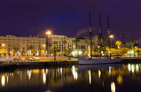 Night view of embankment in the port of Barcelona  Spain の写真素材