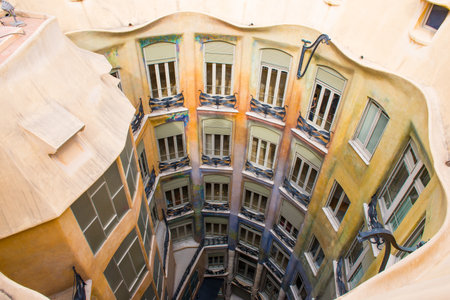 La Pedrera or Casa Mila designed by Antoni Gaudi in Barcelona, Spainのeditorial素材