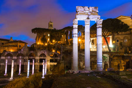 Night view of Forum of Caesar in Rome, Italyの写真素材