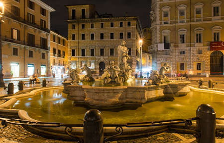 Northward view of the Piazza Navona with the fontana del Moro  the Moor Fountain  in Rome, Italy の写真素材