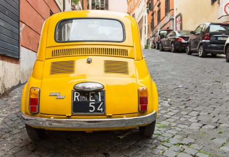 Fiat 500 parked in Rome, Italy 