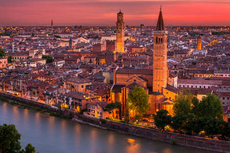 Sunset aerial view of Verona. Italyの写真素材