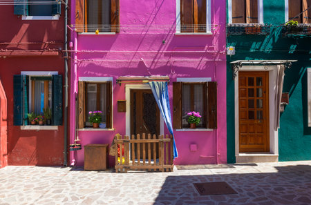 Street with colorful buildings in Burano island, Venice, Italyのeditorial素材
