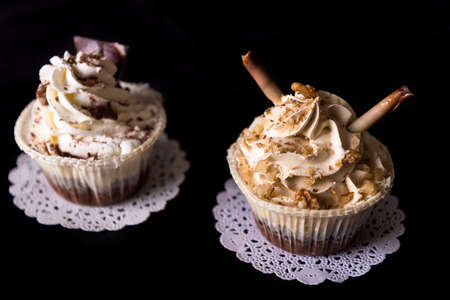 Chocolate Cupcakes with walnut and chocolateの写真素材
