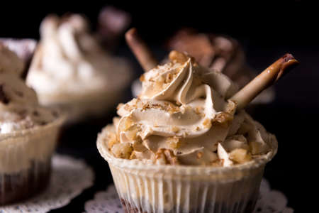 Chocolate Cupcakes with walnut and chocolateの写真素材