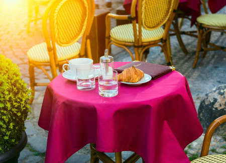 Morning street cafe in Prague. Czech Republicの写真素材