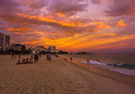 Sunset view of Ipanema beach in Rio de Janeiro, Brazilの写真素材