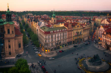Sunset view of Old Town Square in Prague. Czech Republic