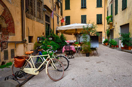 Old cozy street in Lucca, Italyの写真素材
