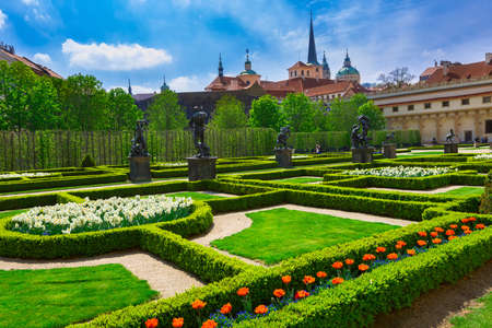 Valdstejnska Garden and Prague Castle in Prague, Czech Republicの写真素材