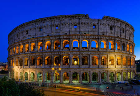 Night view of Colosseum in Rome in Italyの写真素材