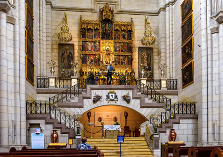 MADRID, SPAIN, MAY 09, 2016: interior of the Madrid Cathedral Santa Maria la Real de La Almudena (Cathedral of Saint Mary the Royal of La Almudena) in Madrid, Spainのeditorial素材