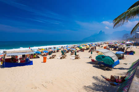 Ipanema and Leblon beach and mountain Dois Irmao (Two Brother) in Rio de Janeiro, Brazilの写真素材